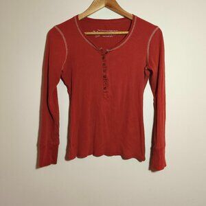 y2k VS Tee Shop Ribbed Cotton Slim Fit Henley Long Sleeve sz M Orange